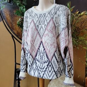 Vintage Street Closed Sweater 80s 90s Blue Pink Big Argyle Diamond Ombre Knit L